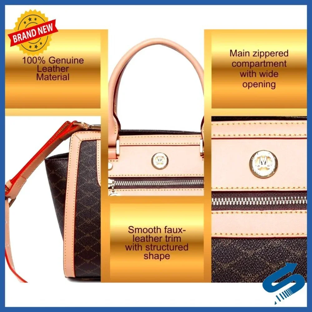 Genuine Leather Satchel Bag, Structured Top Handle Crossbody Purse